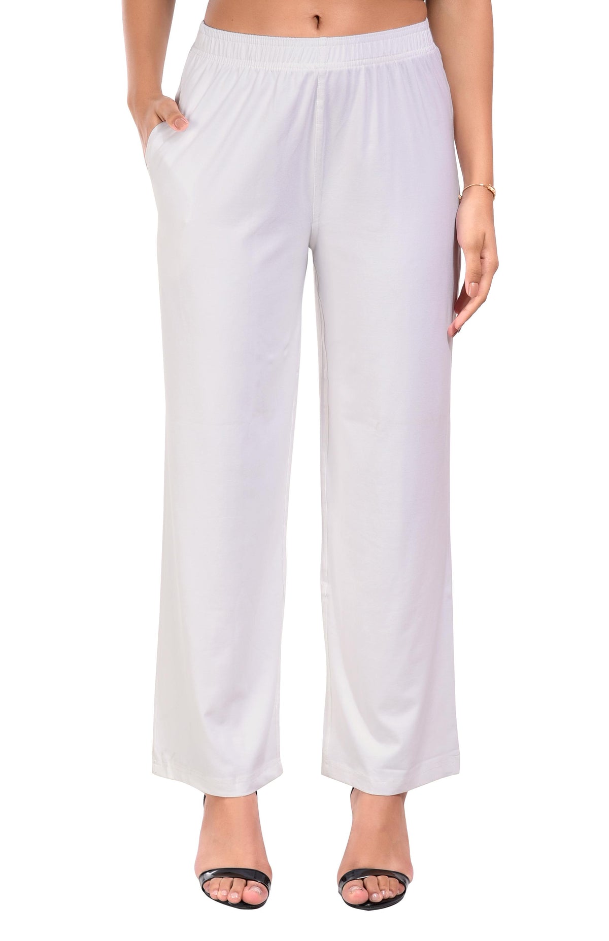 Cream Wide Leg Pocket Pant for Women