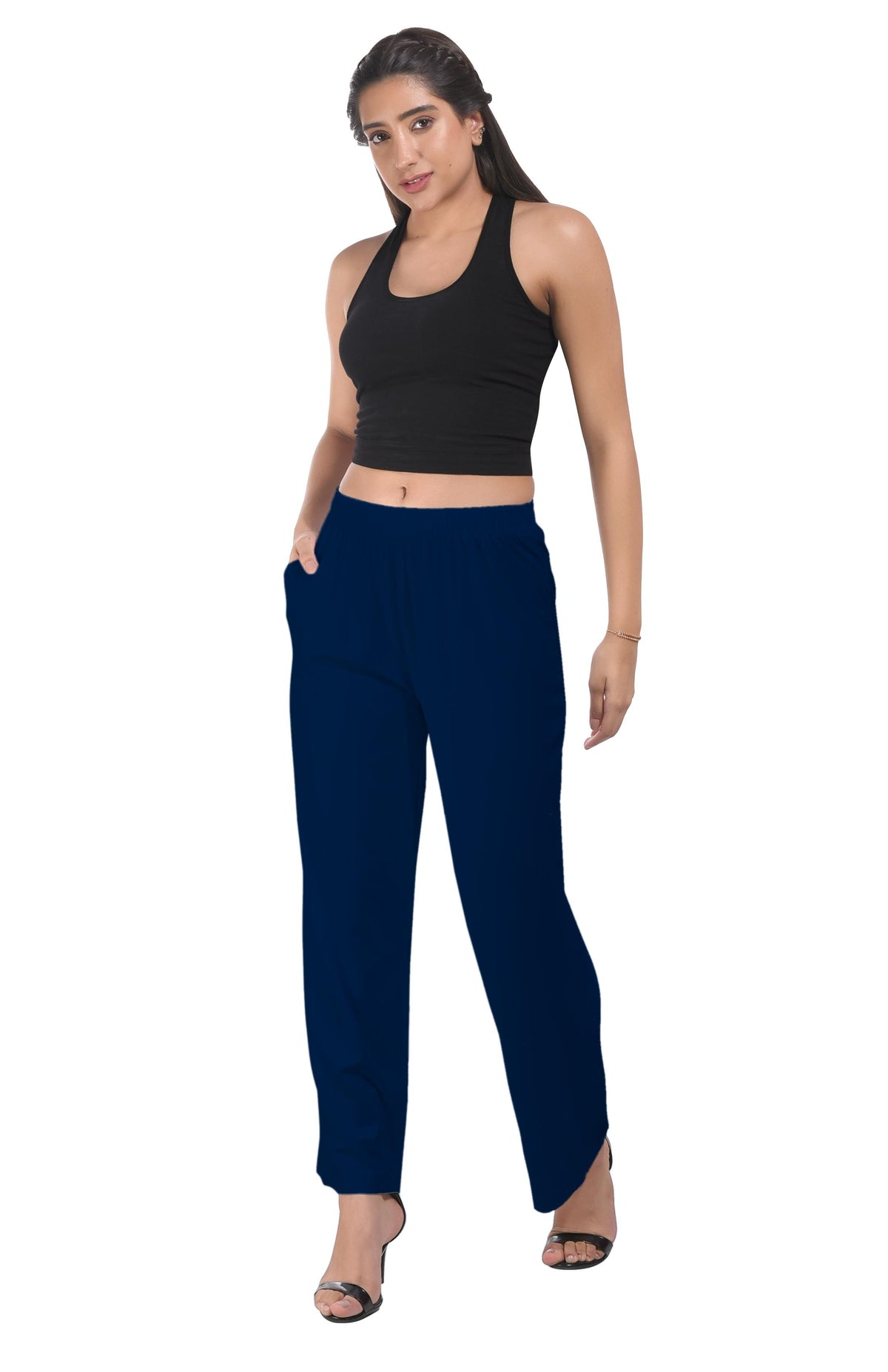 Navy Blue Wide Leg Pocket Pant for Women