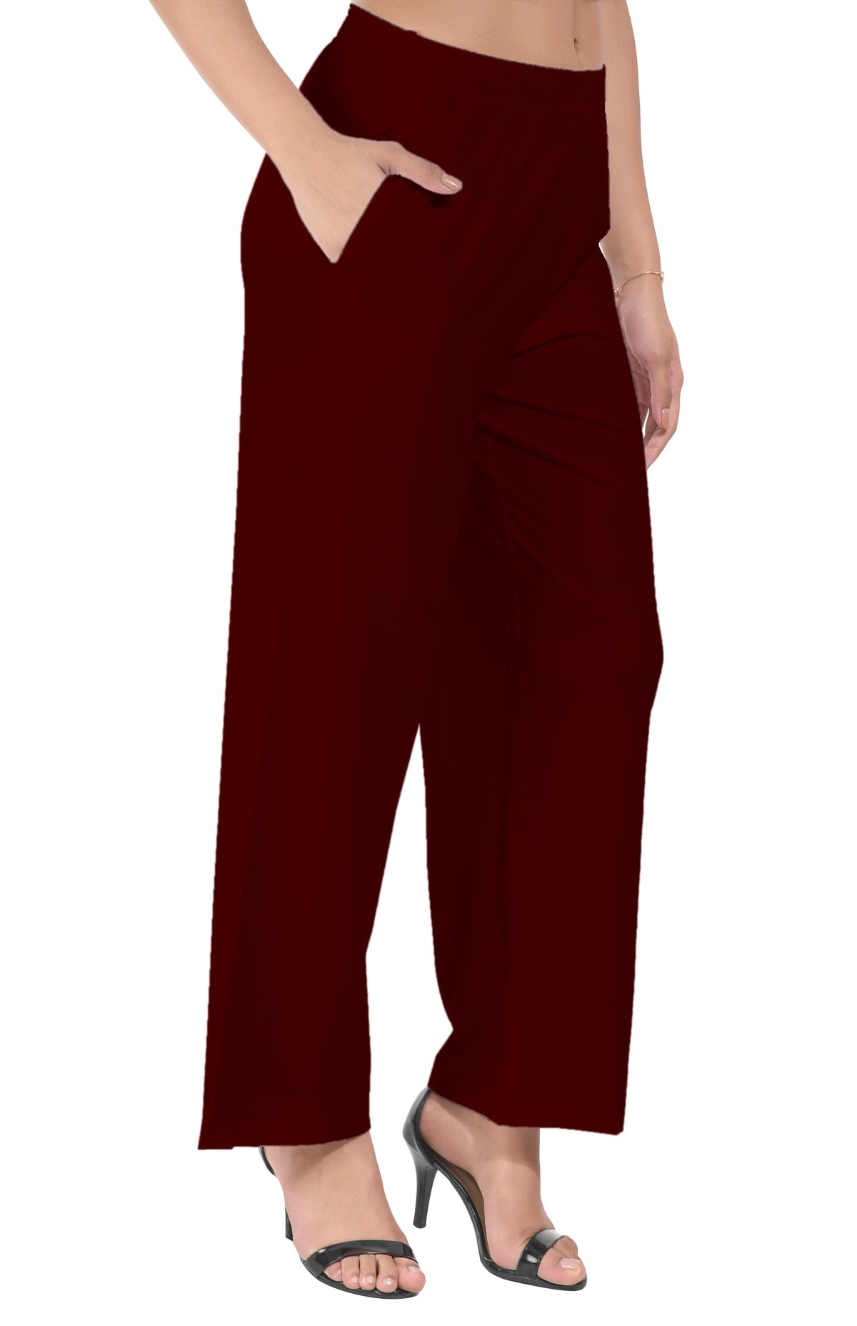 Deep Wine Wide Leg Pocket Pant for Women
