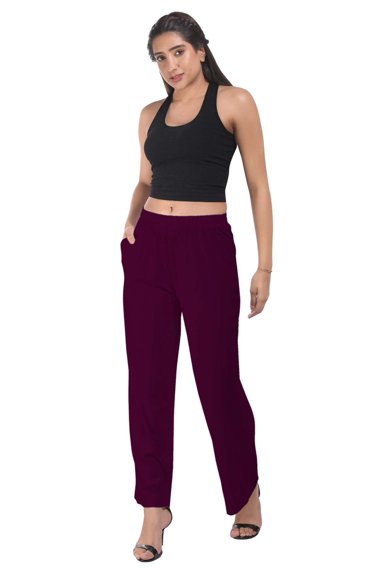 Wine Wide Leg Pocket Pant for Women