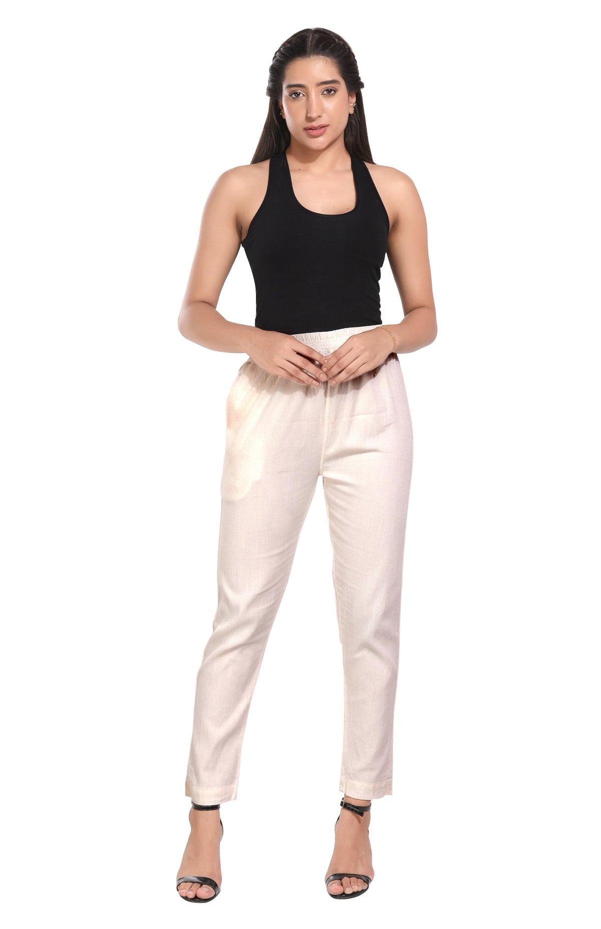 White Liva Pocket Pant for Women