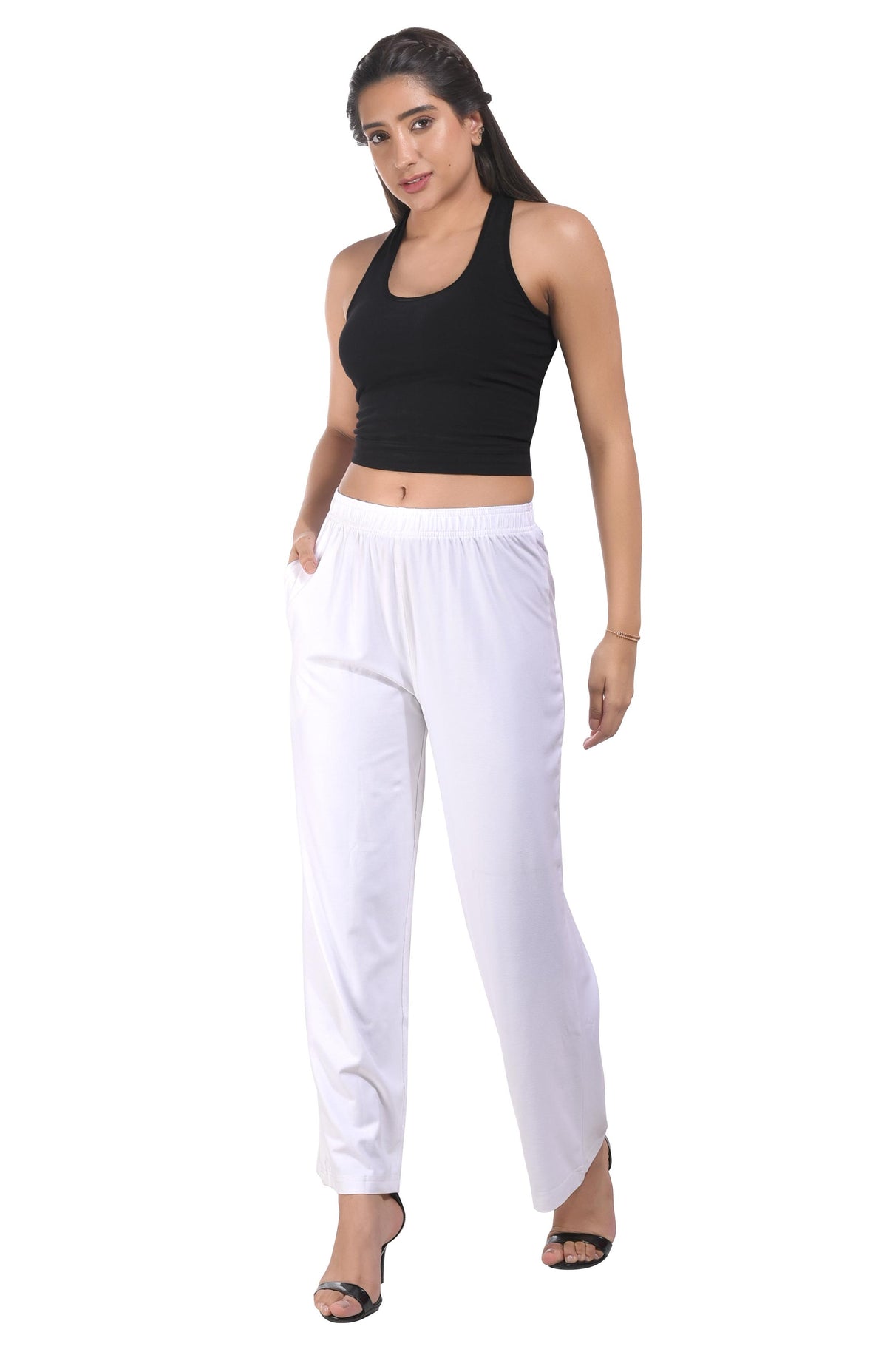 White Wide Leg Pocket Pant for Women