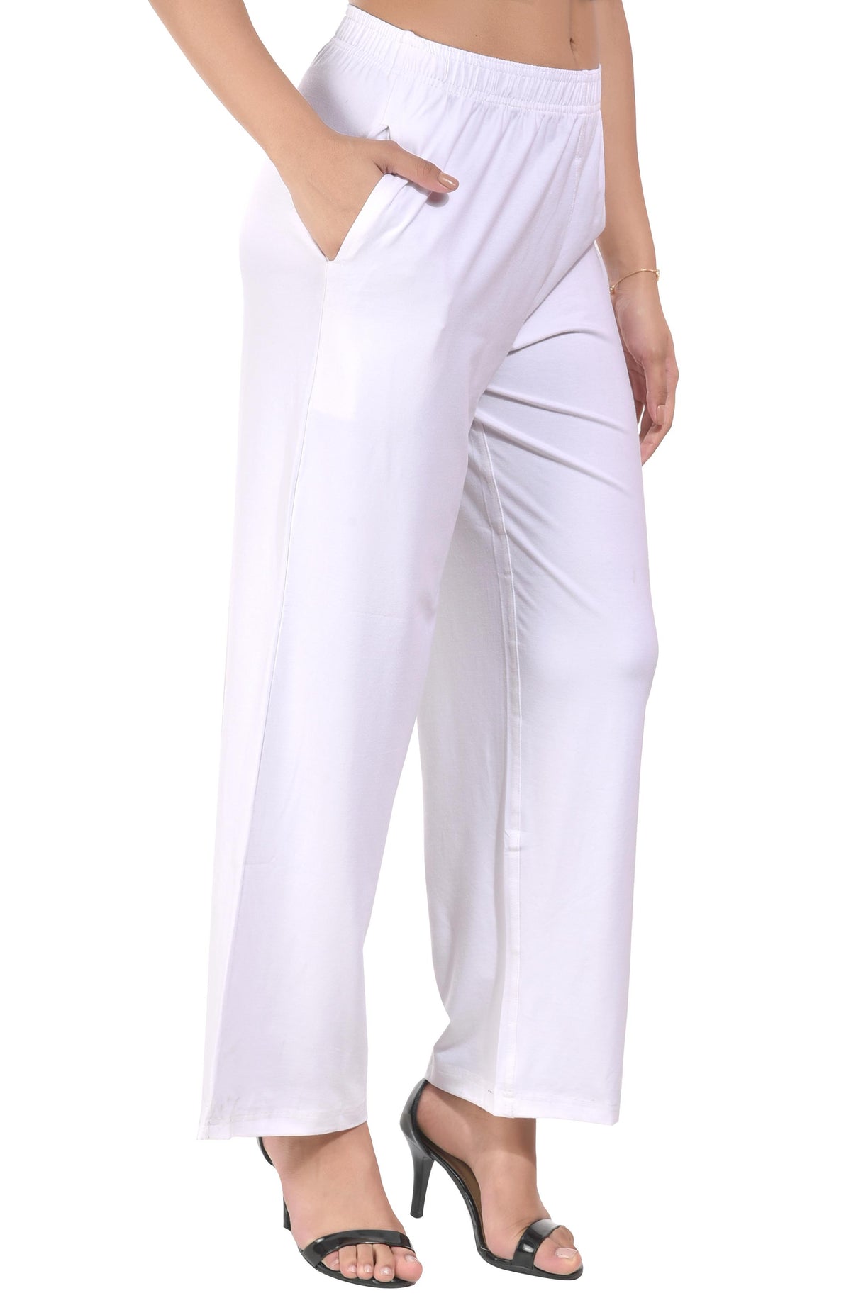 White Wide Leg Pocket Pant for Women