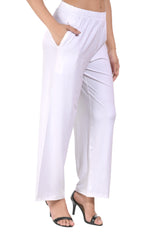 White Wide Leg Pocket Pant for Women