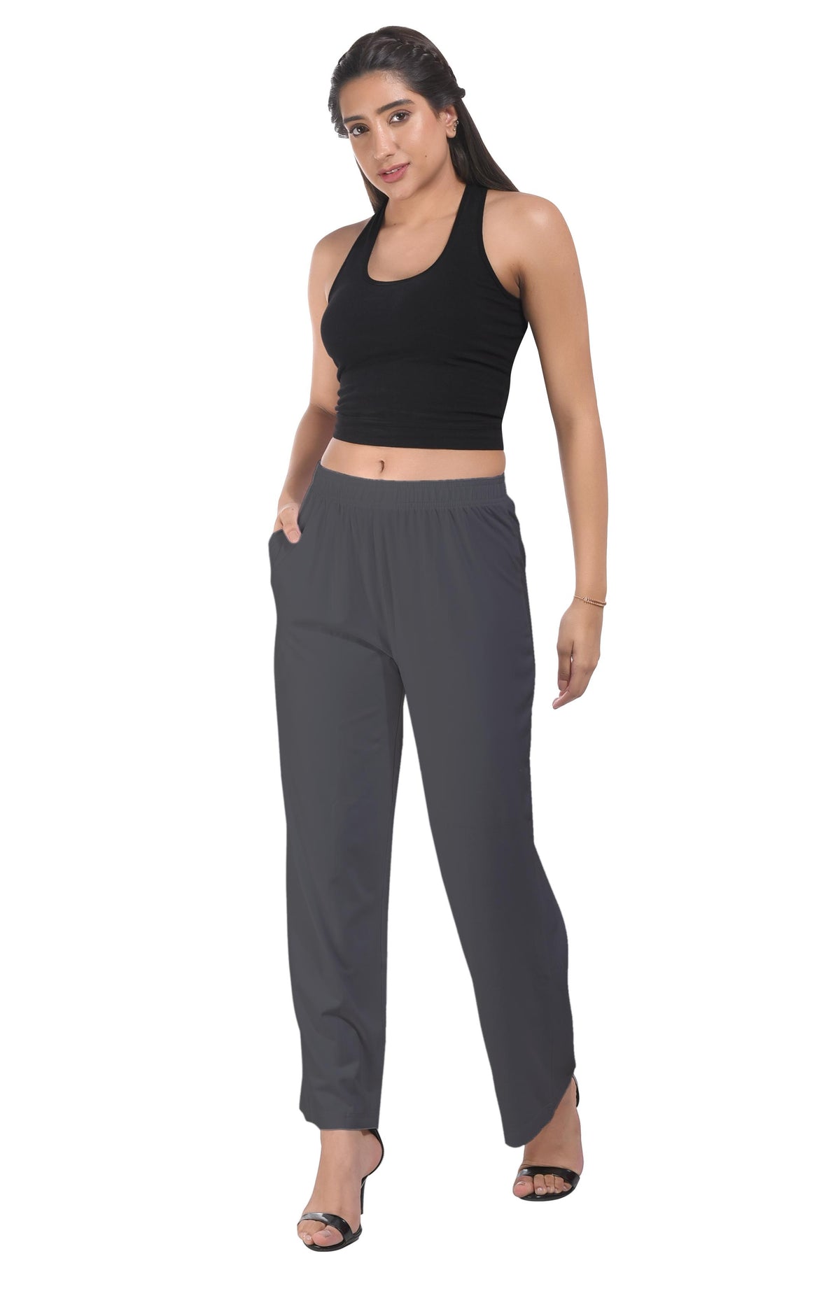 Dark Grey Wide Leg Pocket Pant for Women