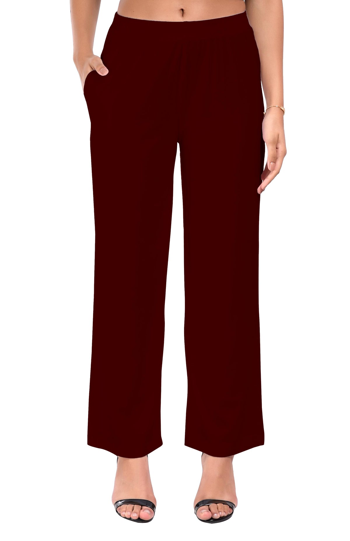 Deep Wine Wide Leg Pocket Pant for Women