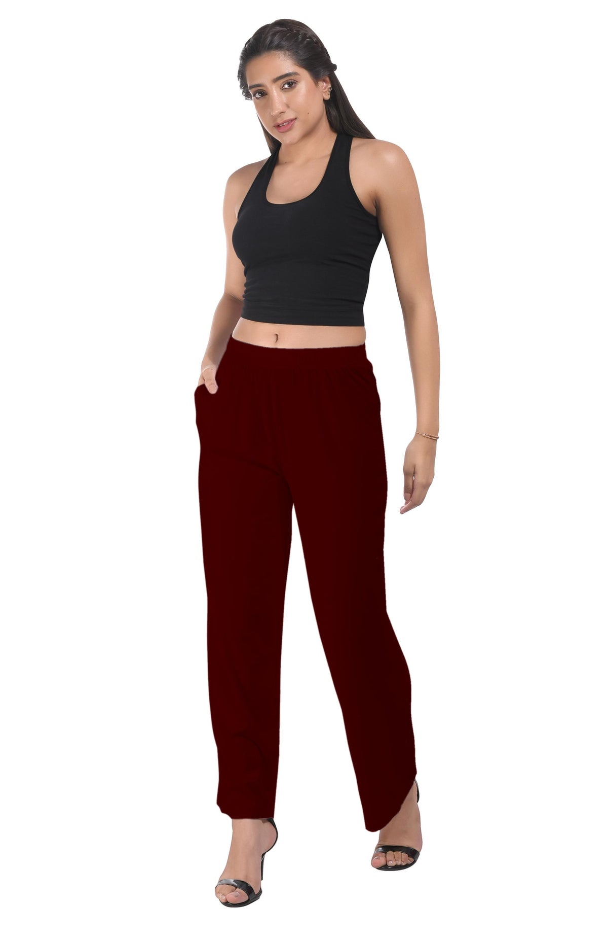 Deep Wine Wide Leg Pocket Pant for Women