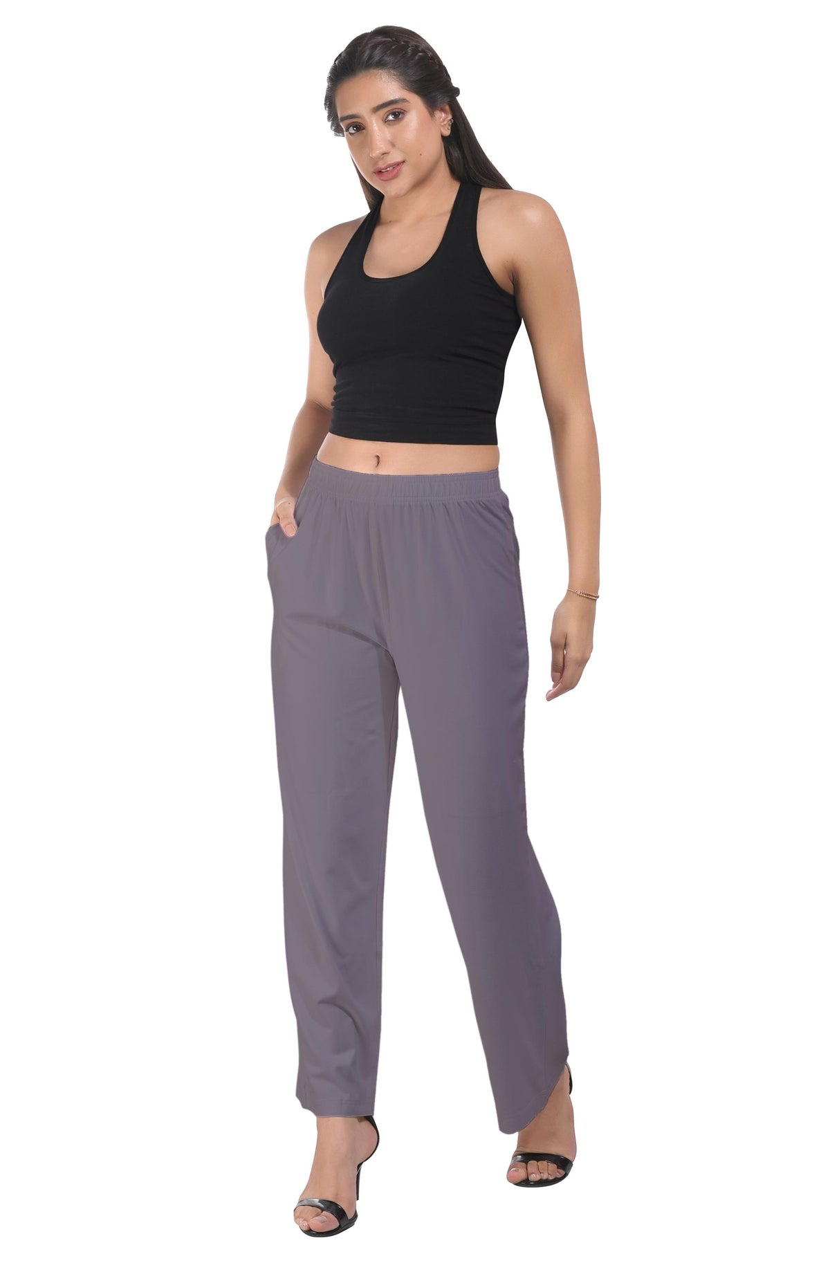 Light Grey Wide Leg Pocket Pant for Women