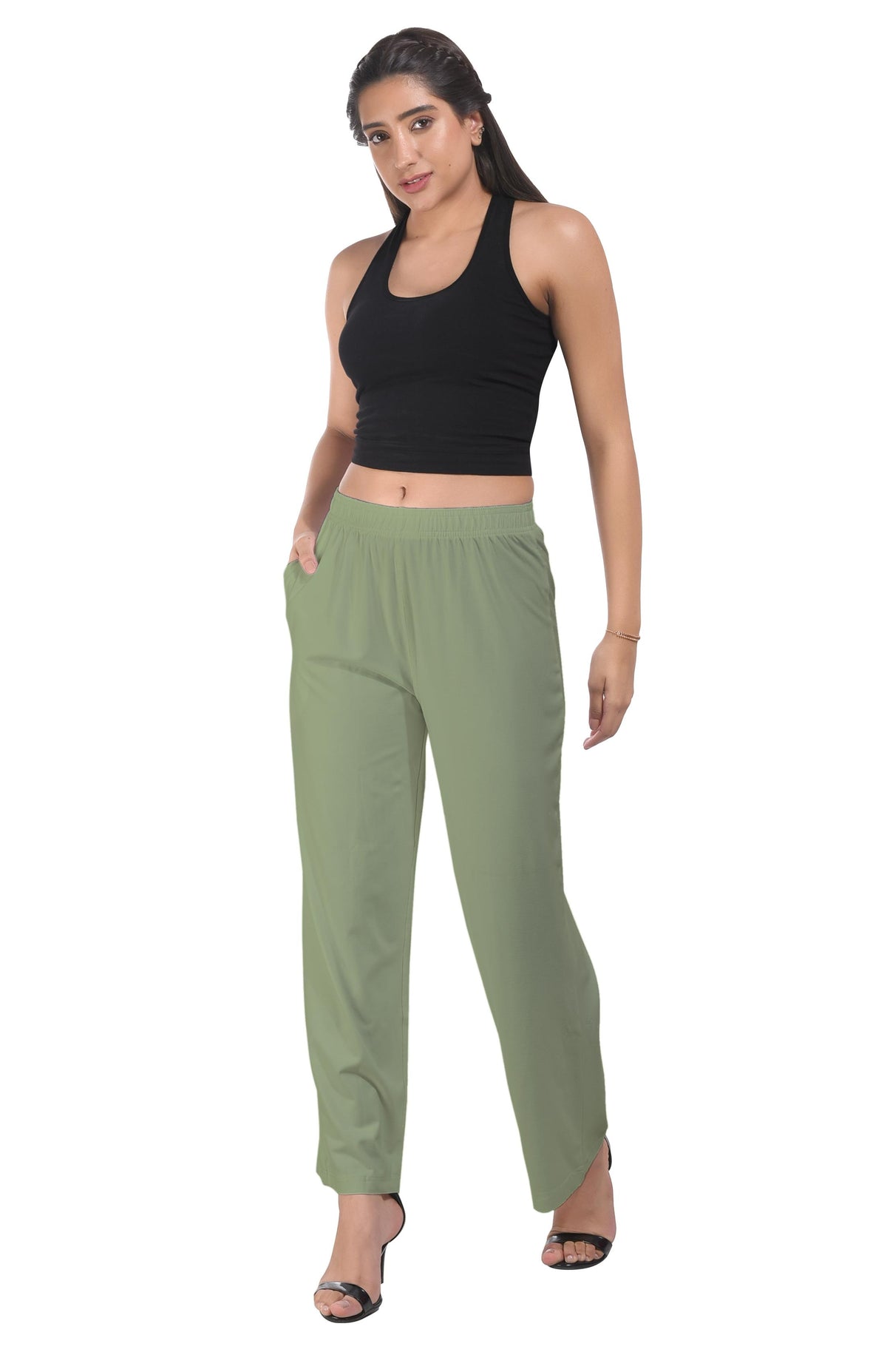Mehandi Green Wide Leg Pocket Pant for Women