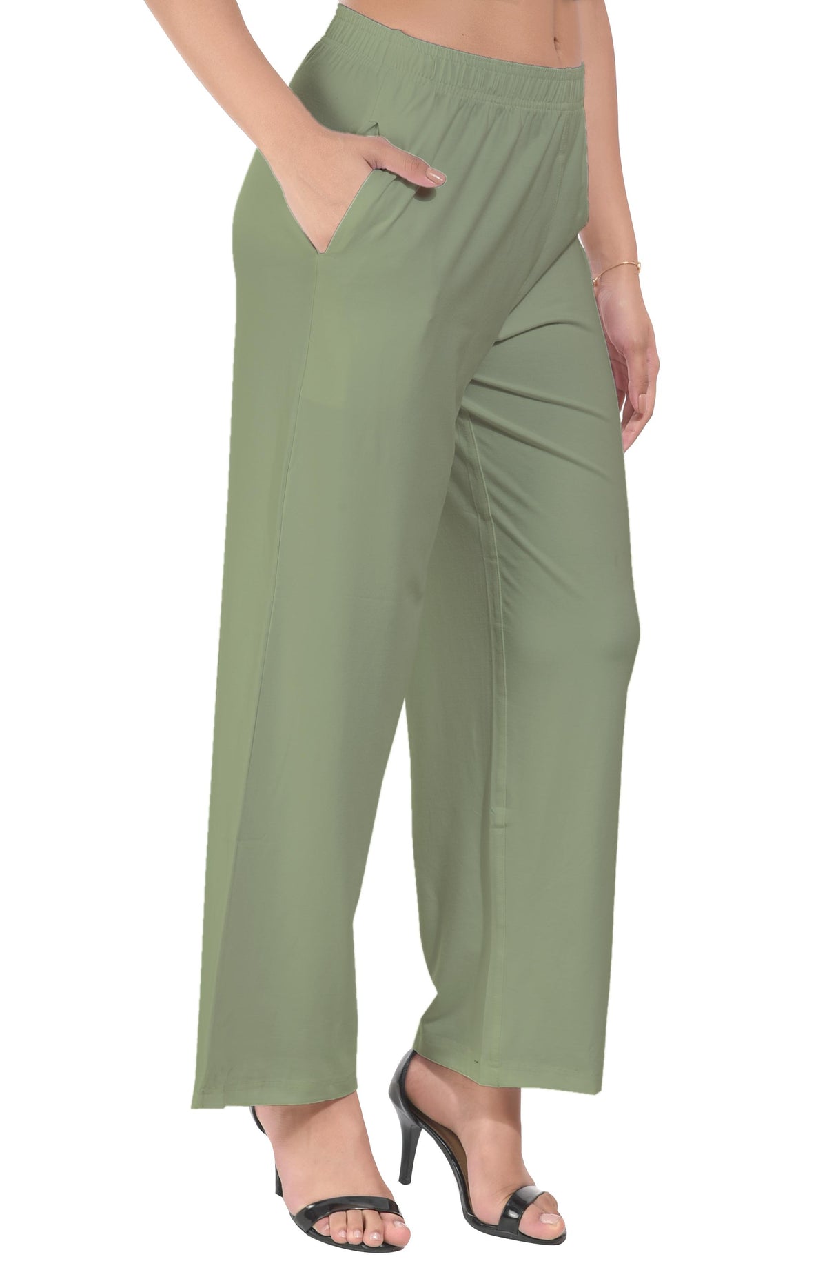 Mehandi Green Wide Leg Pocket Pant for Women
