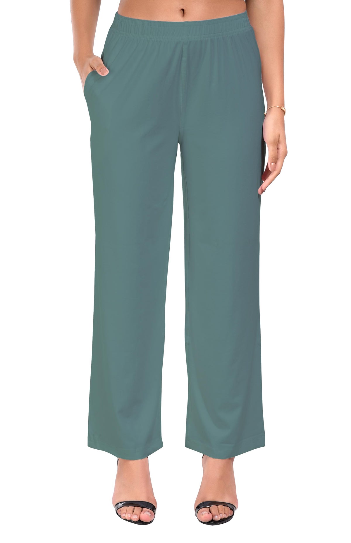 Dark Sea Green Wide Leg Pocket Pant for Women
