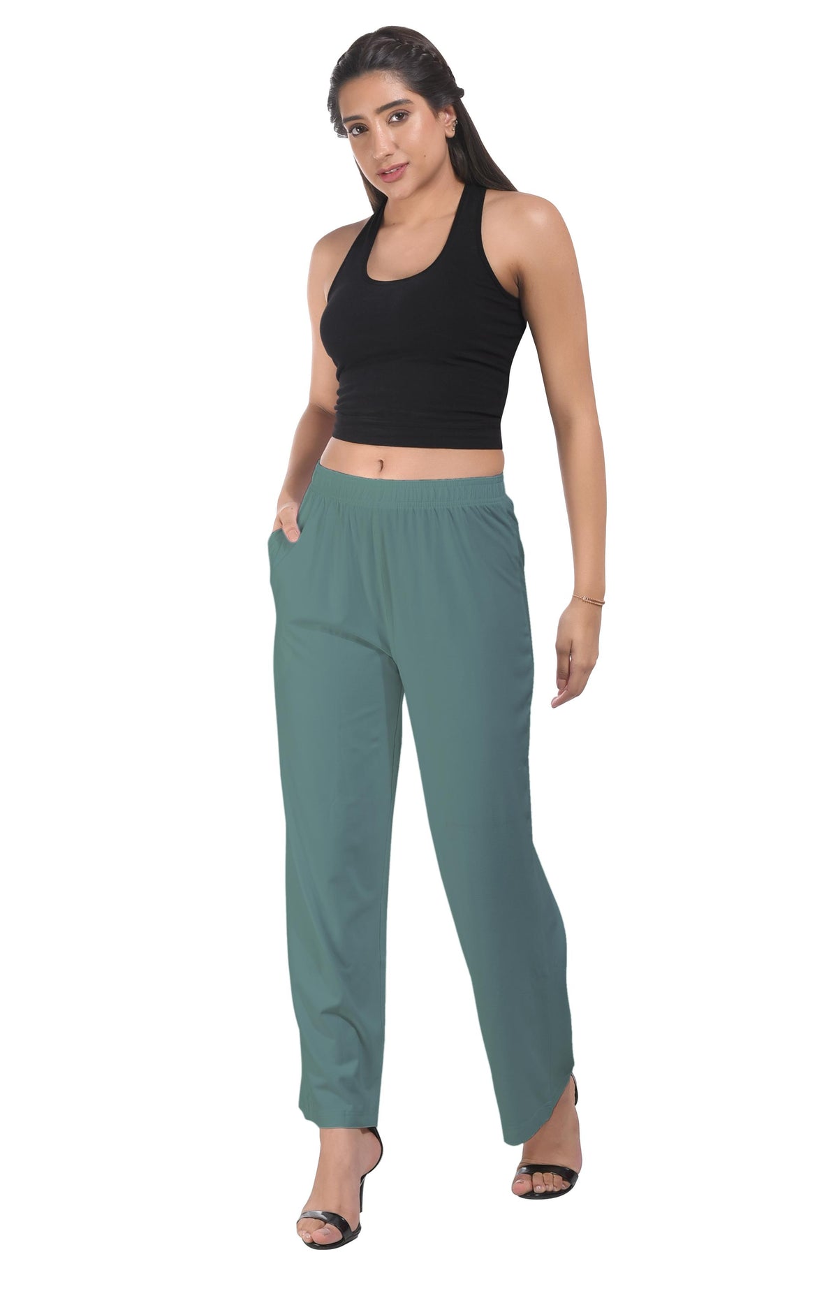 Dark Sea Green Wide Leg Pocket Pant for Women