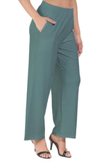 Dark Sea Green Wide Leg Pocket Pant for Women