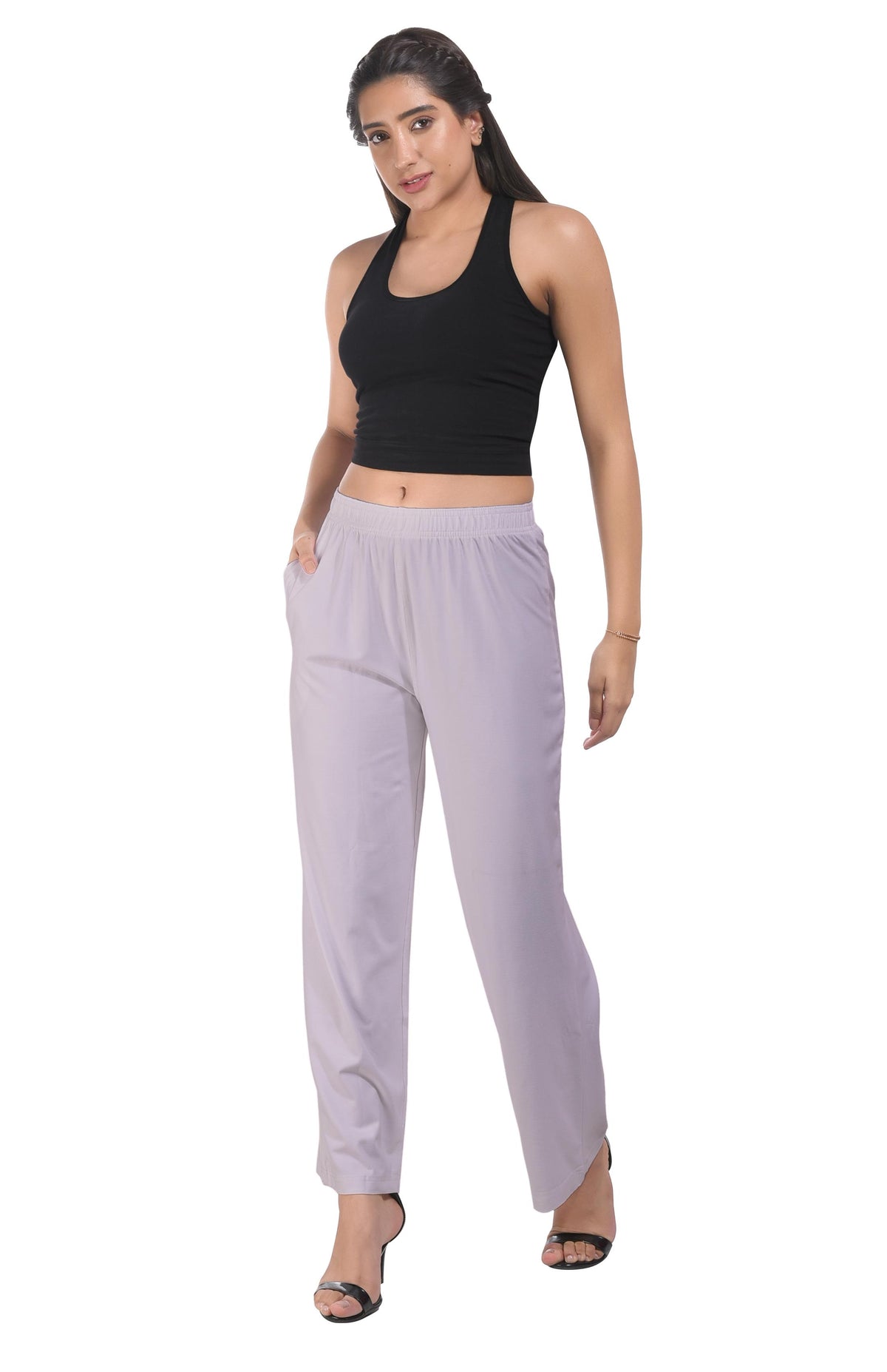 Steel Grey Wide Leg Pocket Pant for Women