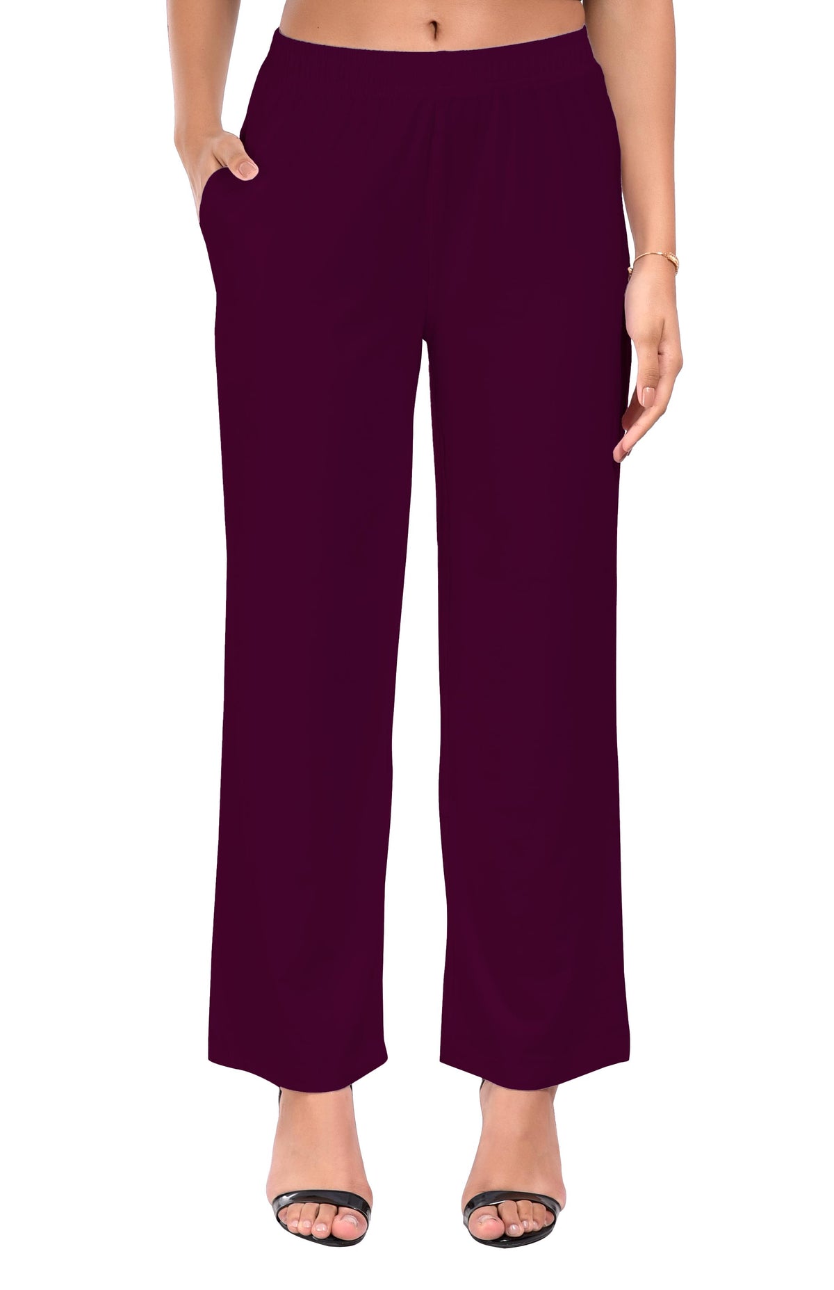 Wine Wide Leg Pocket Pant for Women