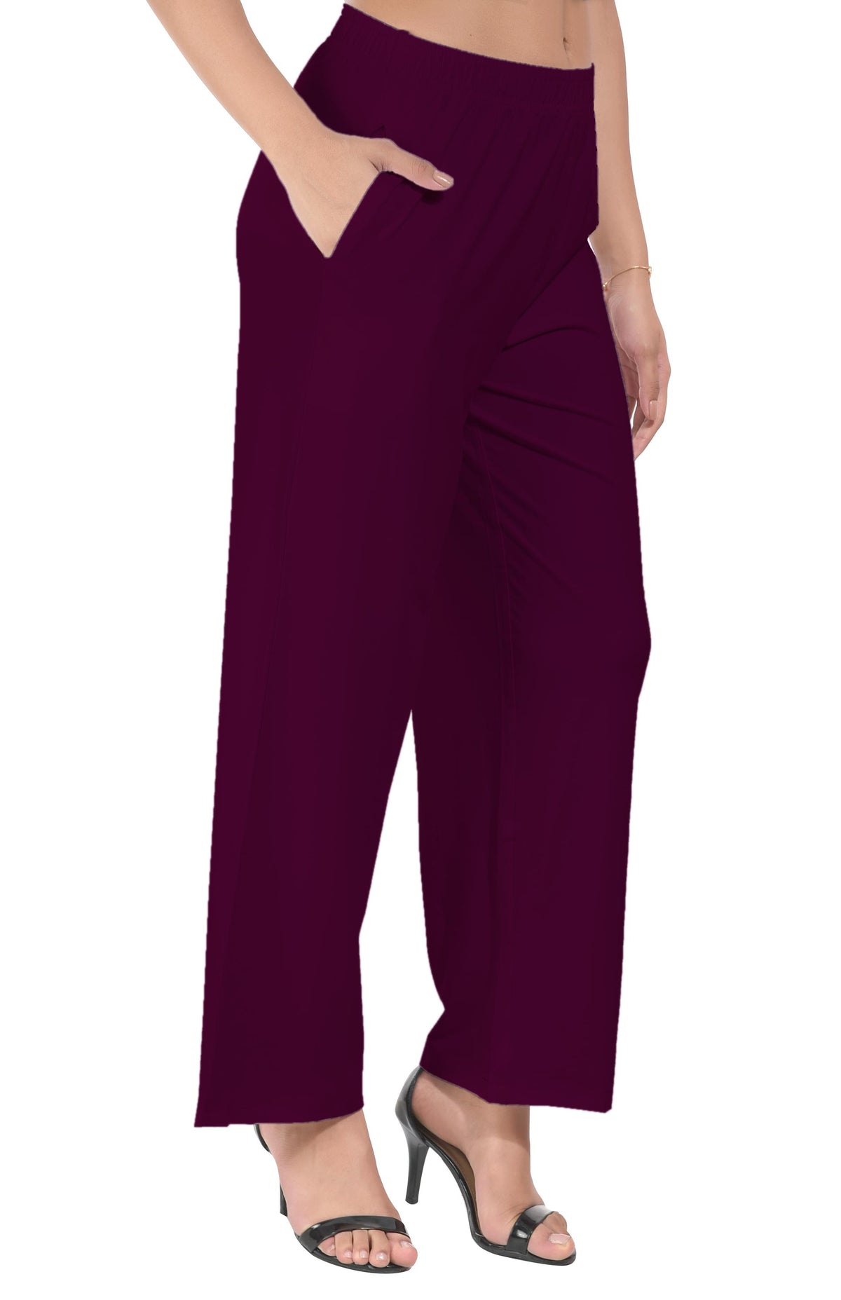 Wine Wide Leg Pocket Pant for Women