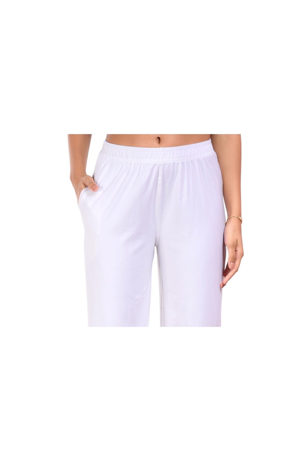 White Wide Leg Pocket Pant for Women
